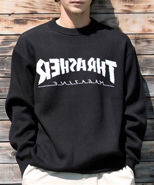 【マトメガイ対象】THRASHER/スラッシャー セーター バックワードロゴ ビックシルエット クルーネックニット 23MS-SW1 ムラサキスポーツ別注