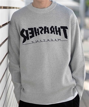 【マトメガイ対象】THRASHER/スラッシャー セーター バックワードロゴ ビックシルエット クルーネックニット 23MS-SW1 ムラサキスポーツ別注