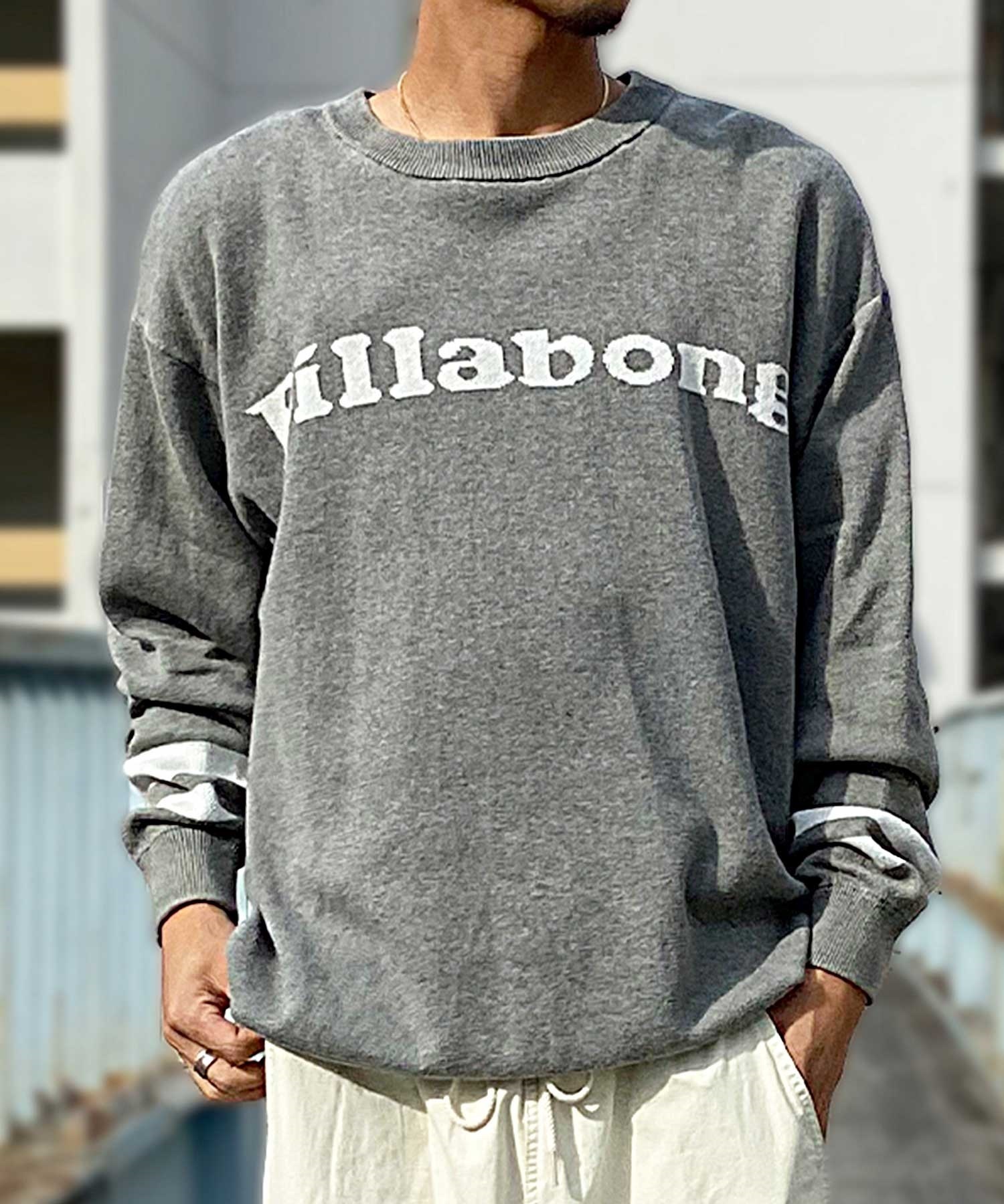 BILLABONG ビラボン BE011-690 長袖 Tシャツ クルーネックニット コットン ニット くすみカラー(CHR-M)