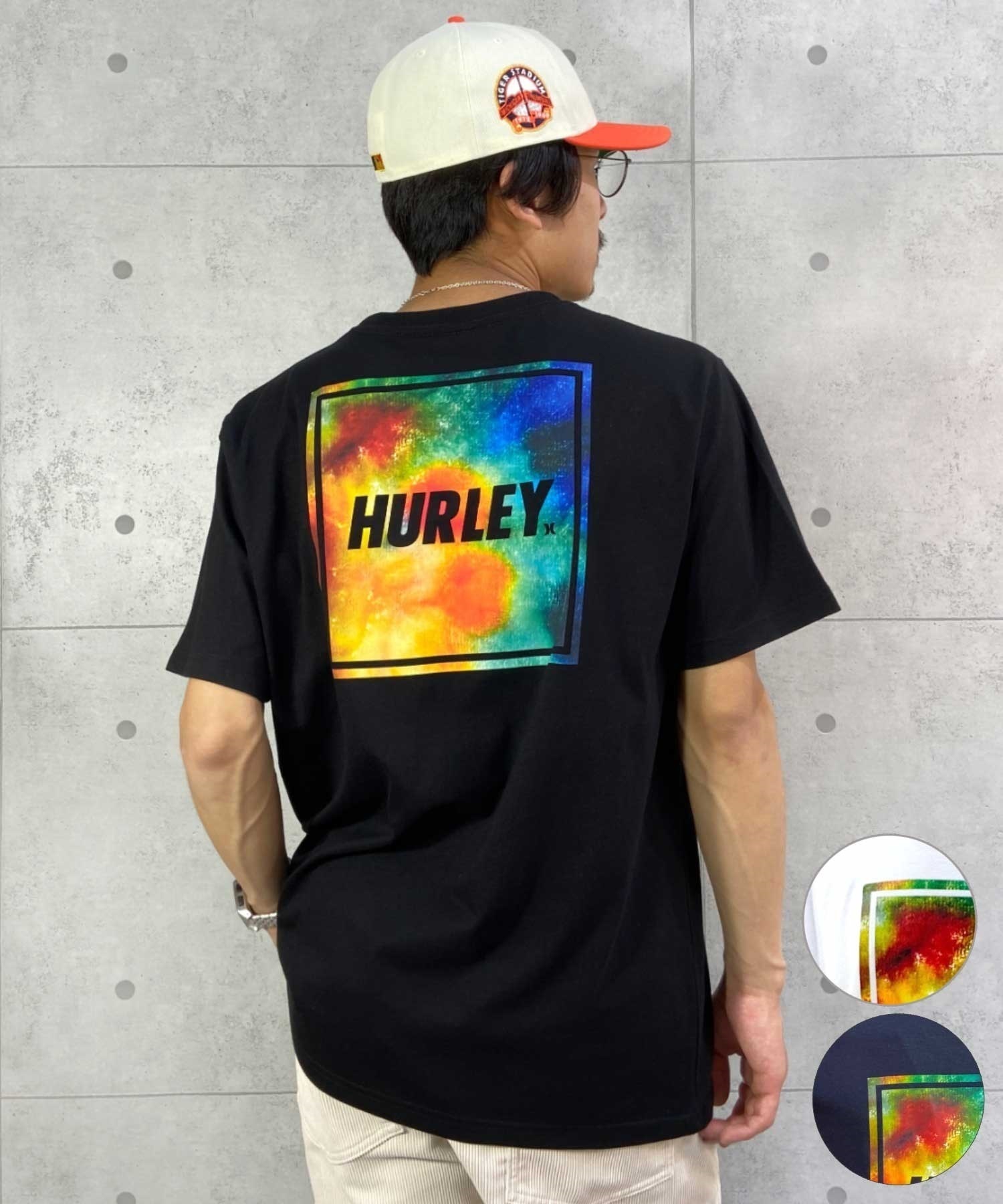 【マトメガイ対象】Hurley ハーレー MSS2200053 メンズ 半袖 Tシャツ ルーズシルエット スクエアロゴ バックプリントTシャツ ムラサキスポーツ限定(WHT-S)