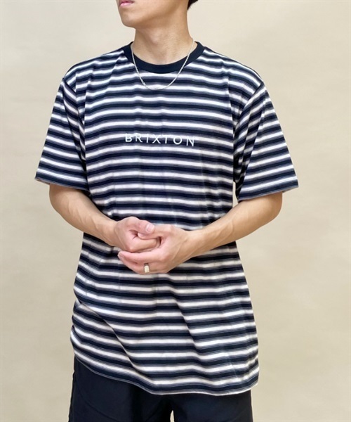 BRIXTON/ブリクストン 刺繍ロゴ ボーダー クルーネックTシャツ/半袖Tシャツ 2960(BE-M)