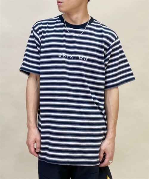 BRIXTON/ブリクストン 刺繍ロゴ ボーダー クルーネックTシャツ/半袖Tシャツ 2960(BK-M)