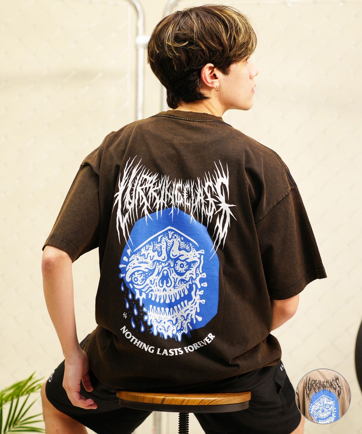 【 ムラサキスポーツ限定】LURKING CLASS ラーキングクラス メンズ 半袖 Tシャツ バックプリント 古着風 ダメージ加工 ST24STM24(DKSV-M)