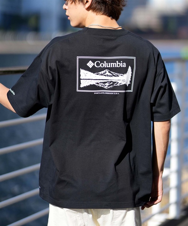 【ムラサキスポーツ限定】columbia コロンビア メンズ オーバーサイズ Tシャツ 半袖 UVケア バックプリント PM0941