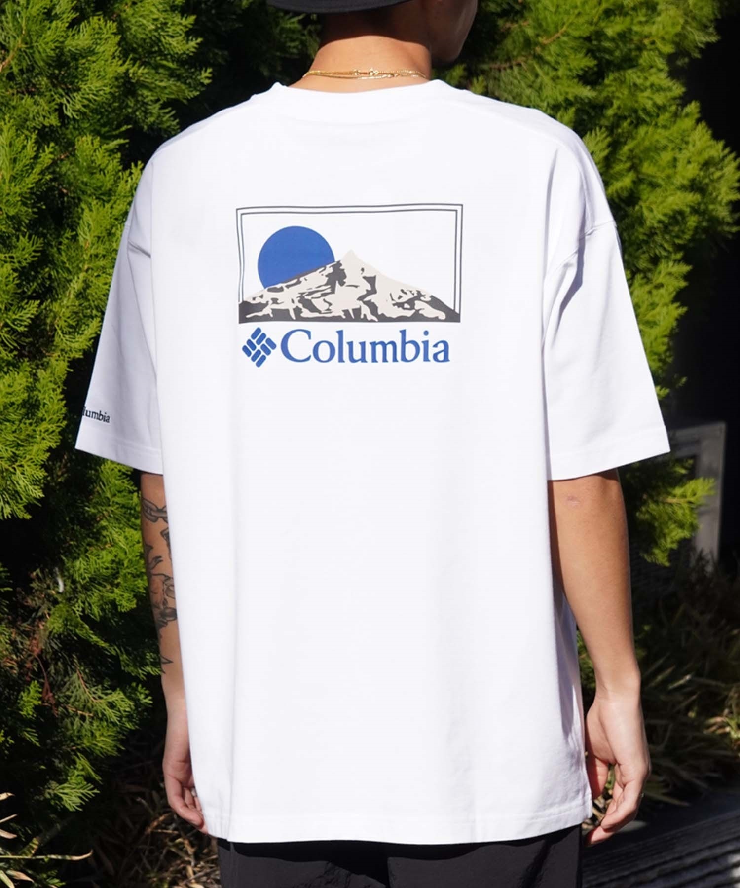 【ムラサキスポーツ限定】columbia コロンビア メンズ オーバーサイズ Tシャツ 半袖 UVケア バックプリント PM0941(101-M)