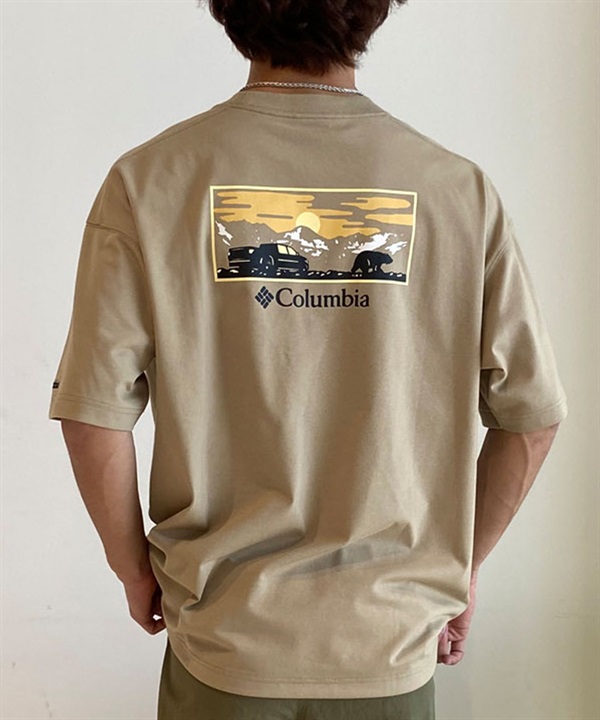 【ムラサキスポーツ限定】columbia コロンビア メンズ オーバーサイズ Tシャツ 半袖T UVケア バックプリント PM4502