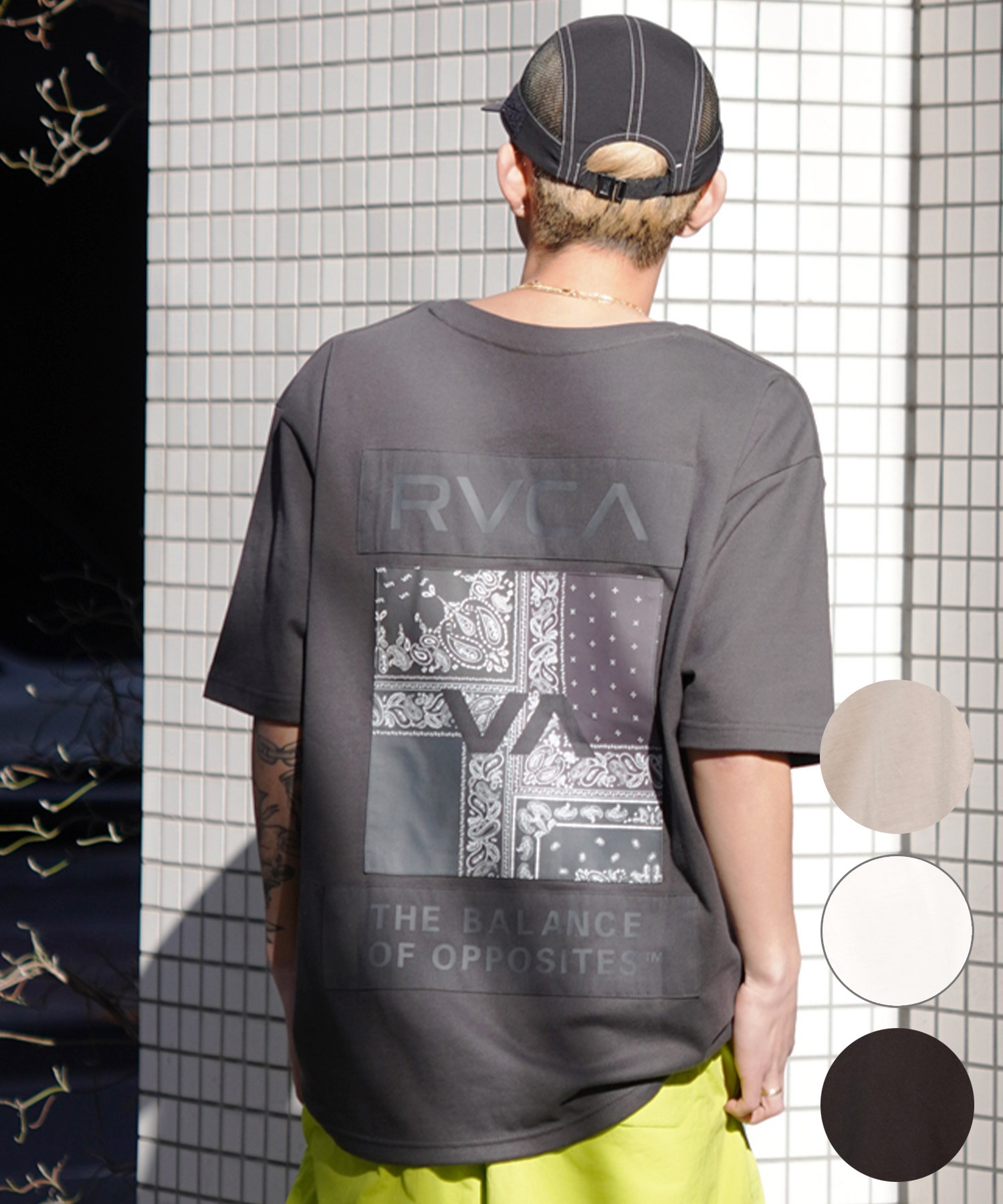 RVCA ルーカ BANDANA BOX ST メンズ 半袖 Tシャツ バックプリント バンダナ柄 ペイズリー柄 BE041-P21(WHT-S)