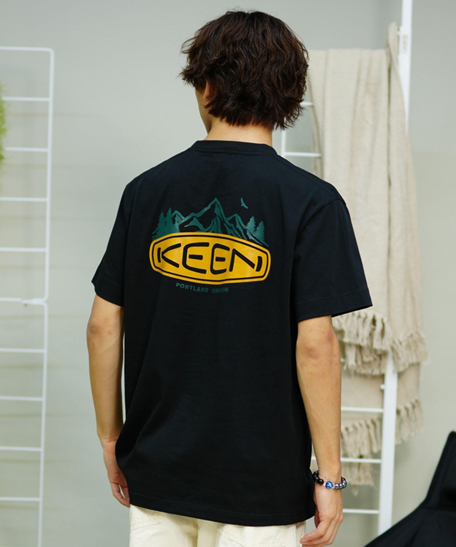 KEEN キーン メンズ Tシャツ 半袖 バックプリント ロゴ 1029895 1029896 ムラサキスポーツ限定(BLACK-S)
