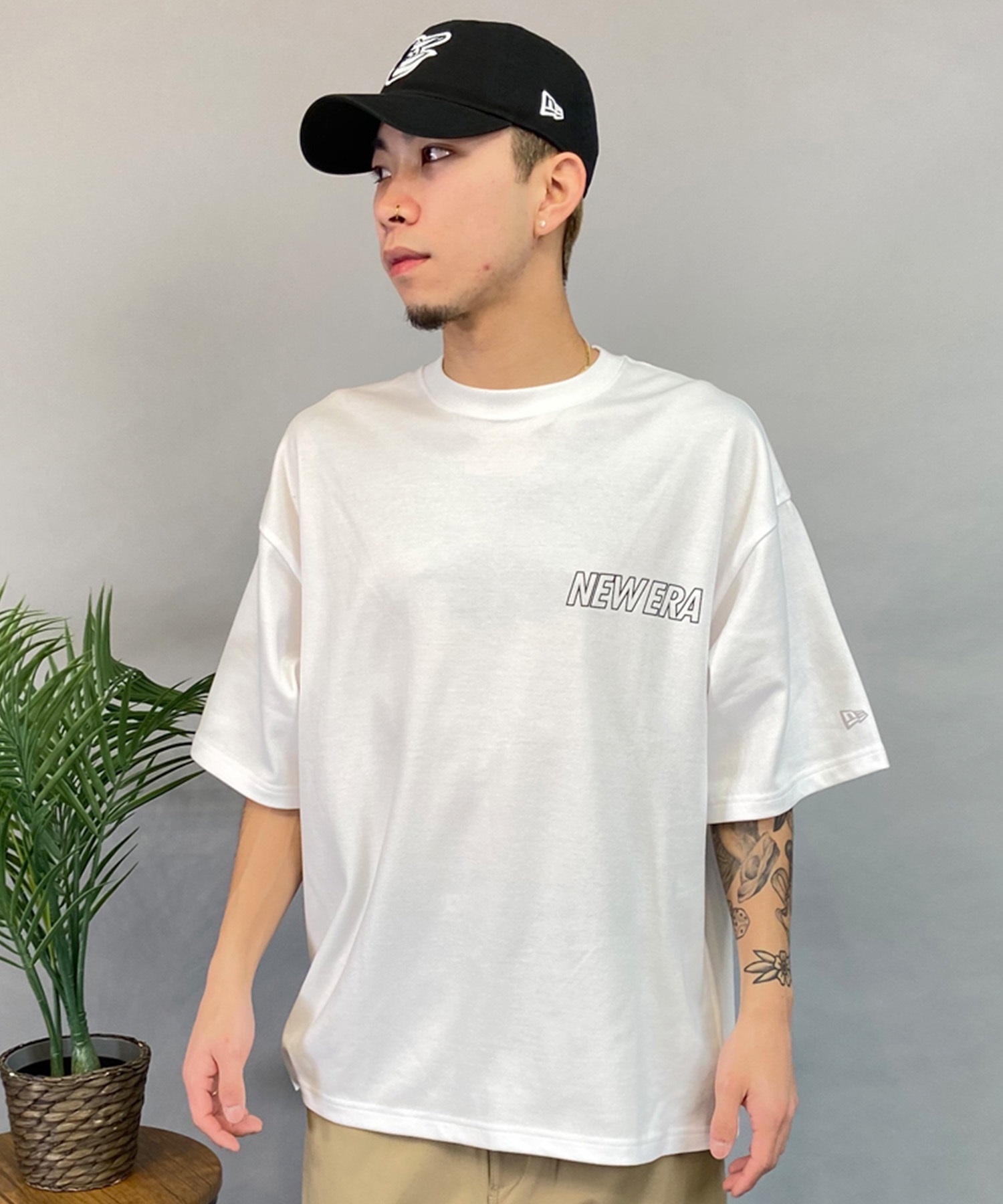 NEW ERA ニューエラ メンズ Tシャツ 半袖 オーバーサイズ バックプリント 吸汗速乾 シンプル 14306819(WHI-M)