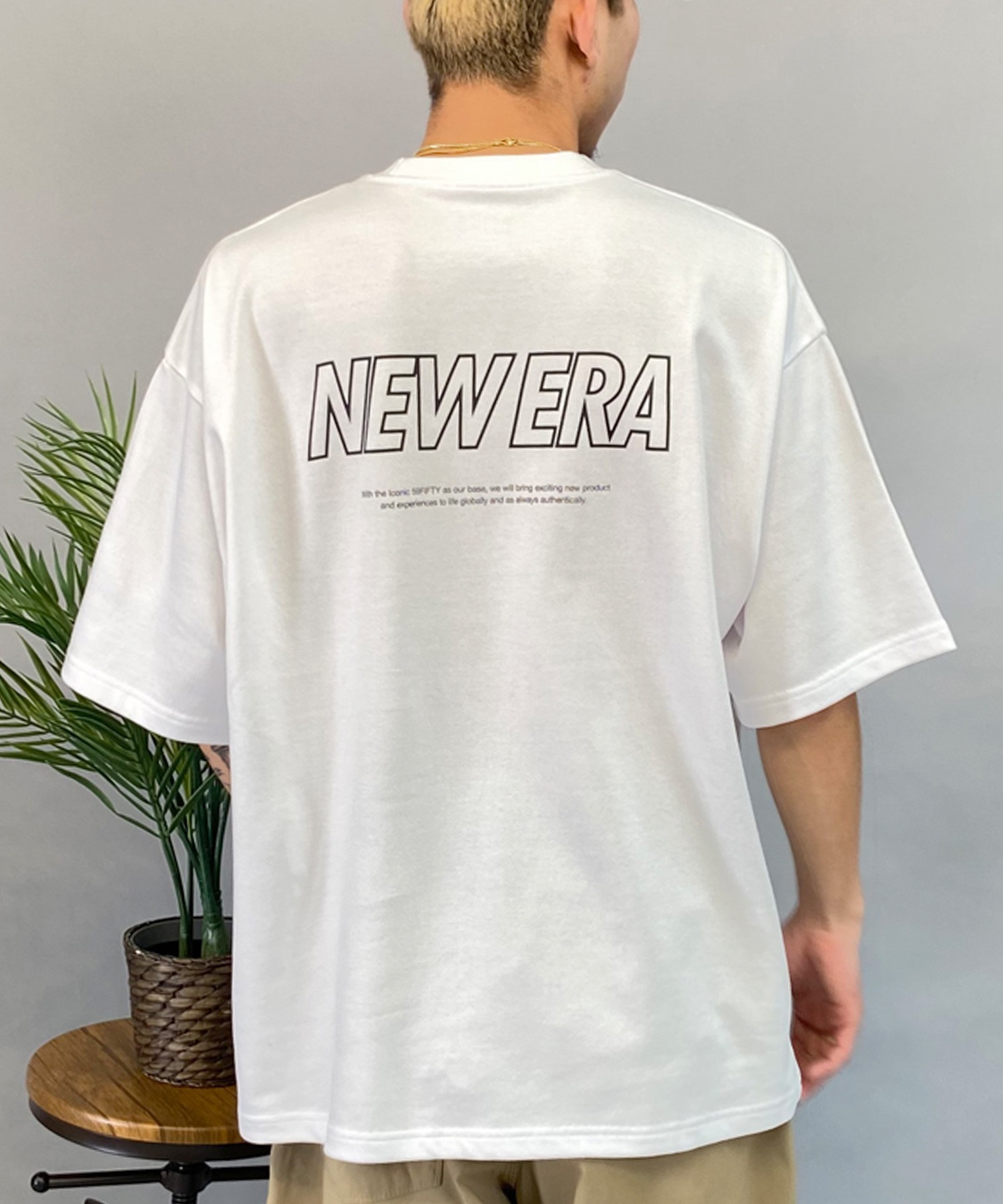 【マトメガイ対象】NEW ERA ニューエラ メンズ Tシャツ 半袖 オーバーサイズ バックプリント 吸汗速乾 シンプル 14306819(WHI-M)