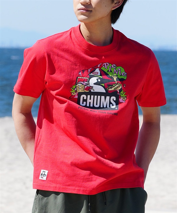 CHUMS チャムス メンズ Tシャツ 半袖 ブービーバード ピクニックモチーフ フロントプリント クルーネック CH01-2347