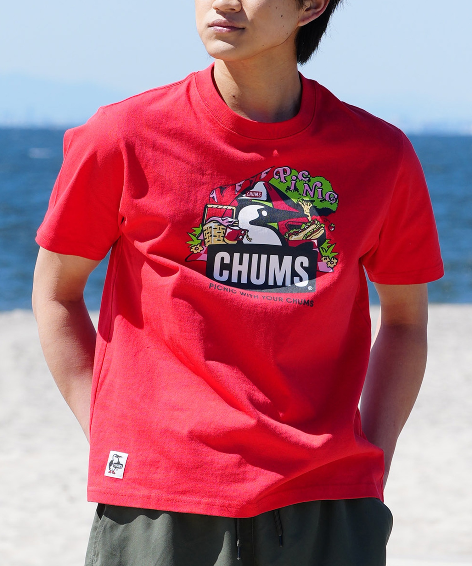 【マトメガイ対象】CHUMS チャムス メンズ Tシャツ 半袖 ブービーバード ピクニックモチーフ フロントプリント クルーネック CH01-2347(R001-M)