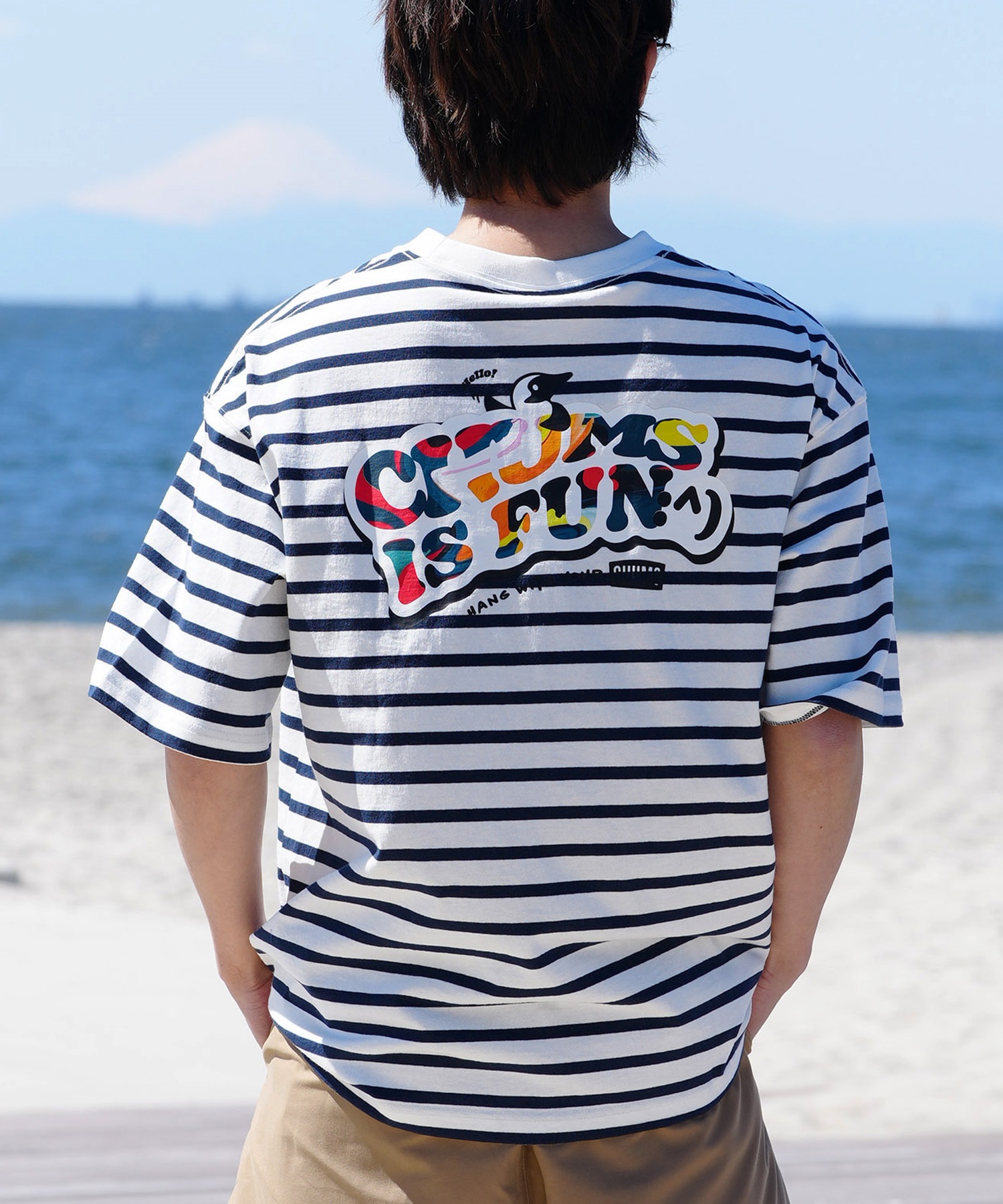 【マトメガイ対象】CHUMS チャムス メンズ Tシャツ 半袖 ロゴ ブービーバード マーブル柄 バックプリント オーバーサイズ CH01-2357(W011-M)