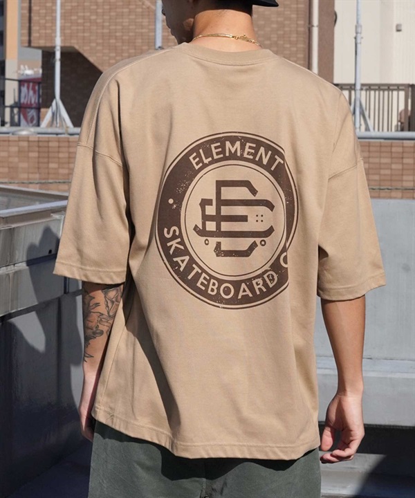 【マトメガイ対象】ELEMENT エレメント ROUND SS メンズ 半袖 Tシャツ バックプリント ビックシルエット 吸水速乾 BE02A-202