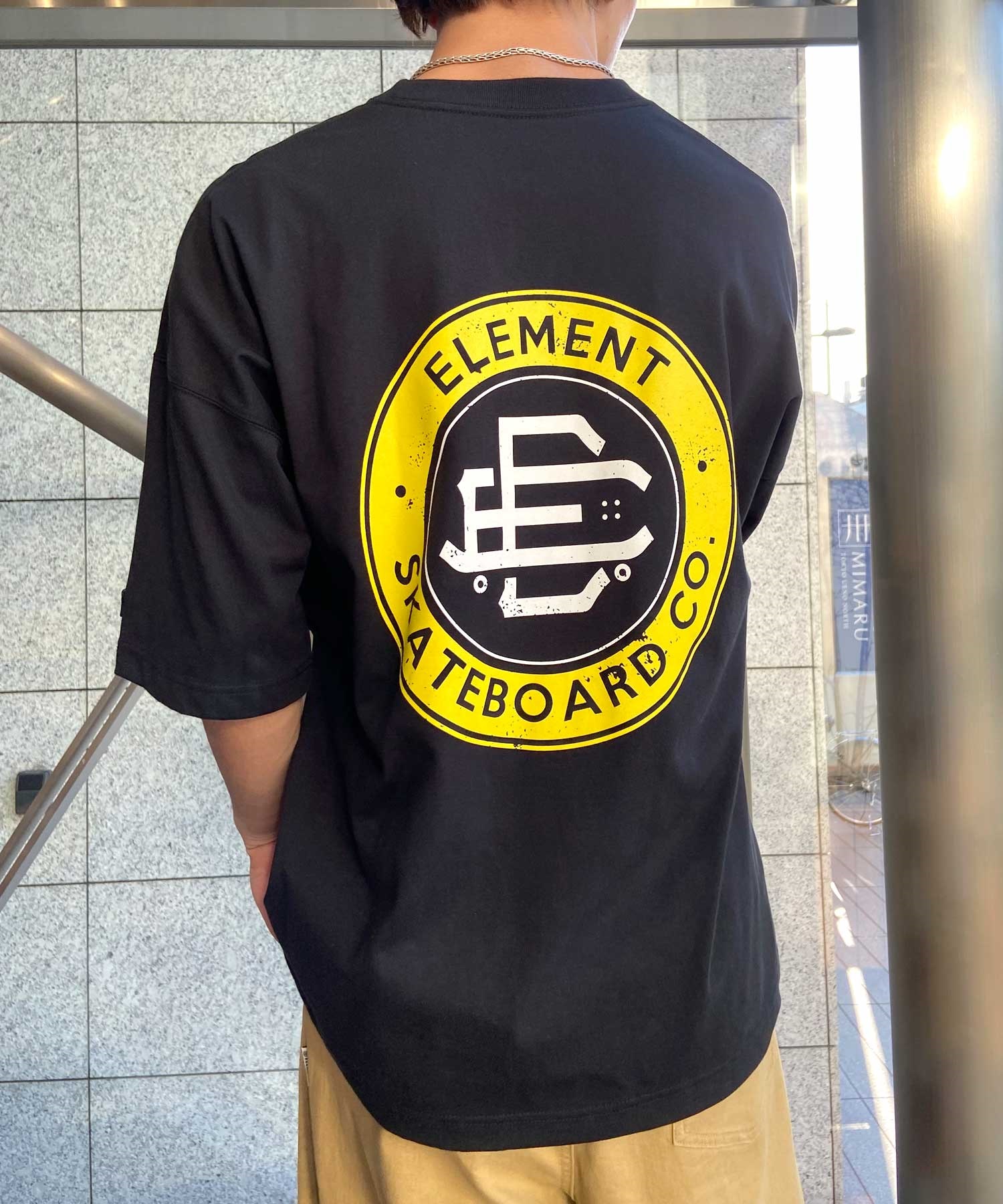 【クーポン対象】ELEMENT エレメント ROUND SS メンズ 半袖 Tシャツ バックプリント ビックシルエット 吸水速乾 BE02A-202(FBK-M)