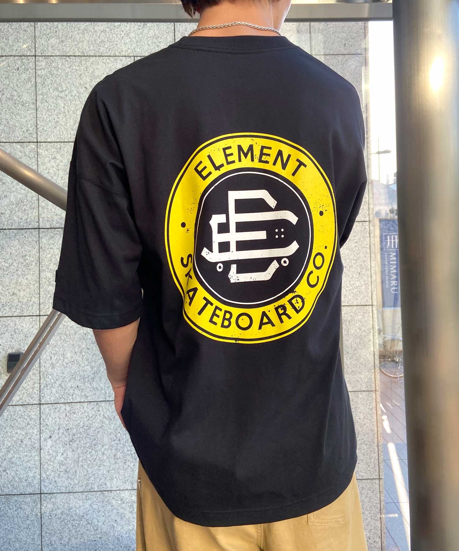 ELEMENT エレメント ROUND SS メンズ 半袖 Tシャツ バックプリント ビックシルエット 吸水速乾 BE02A-202(FBK-M)