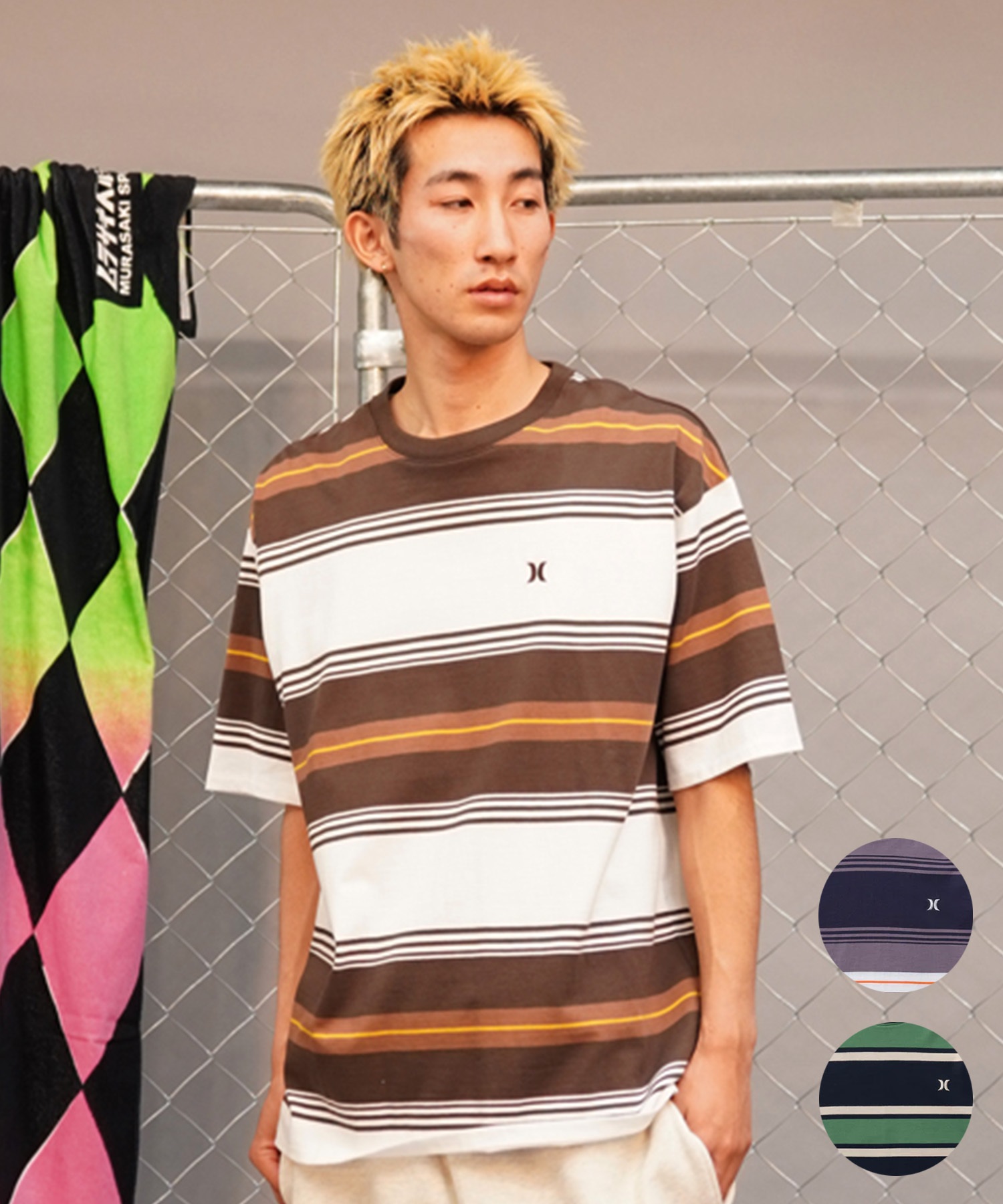 Hurley ハーレー メンズ 半袖 Tシャツ オーバーサイズ ボーダー柄  MSS2411019(GRY-M)