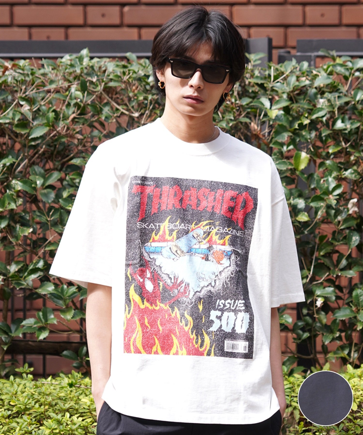 【マトメガイ対象】THRASHER スラッシャー メンズ 半袖 Tシャツ ピグメント染 MAGAZINE COVER THM-24SPSST04 ムラサキスポーツ限定(BLK-M)