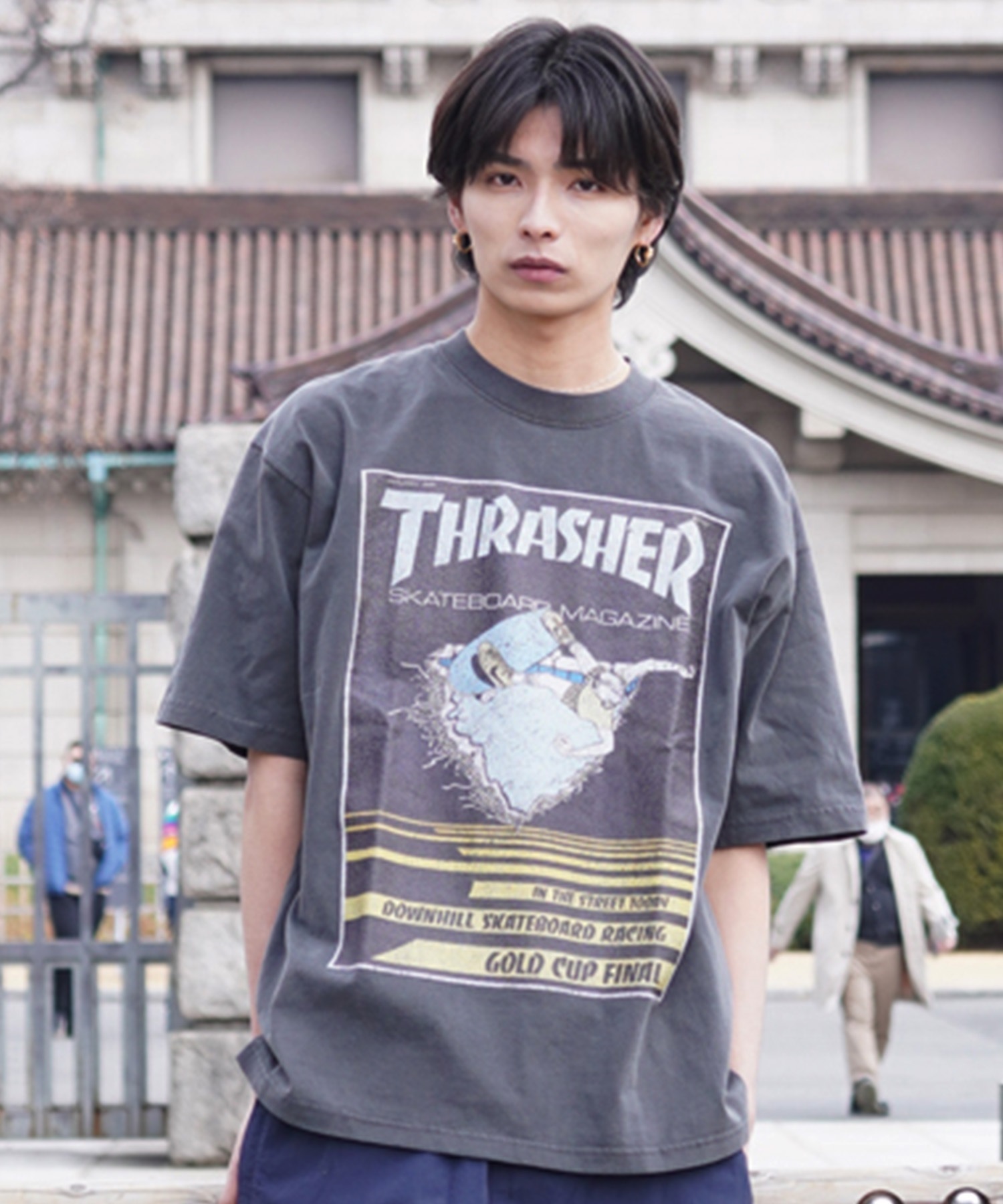 THRASHER スラッシャー メンズ 半袖 Tシャツ ピグメント染 MAGAZINE COVER THM-24SPSST06 ムラサキスポーツ限定(BLK-M)