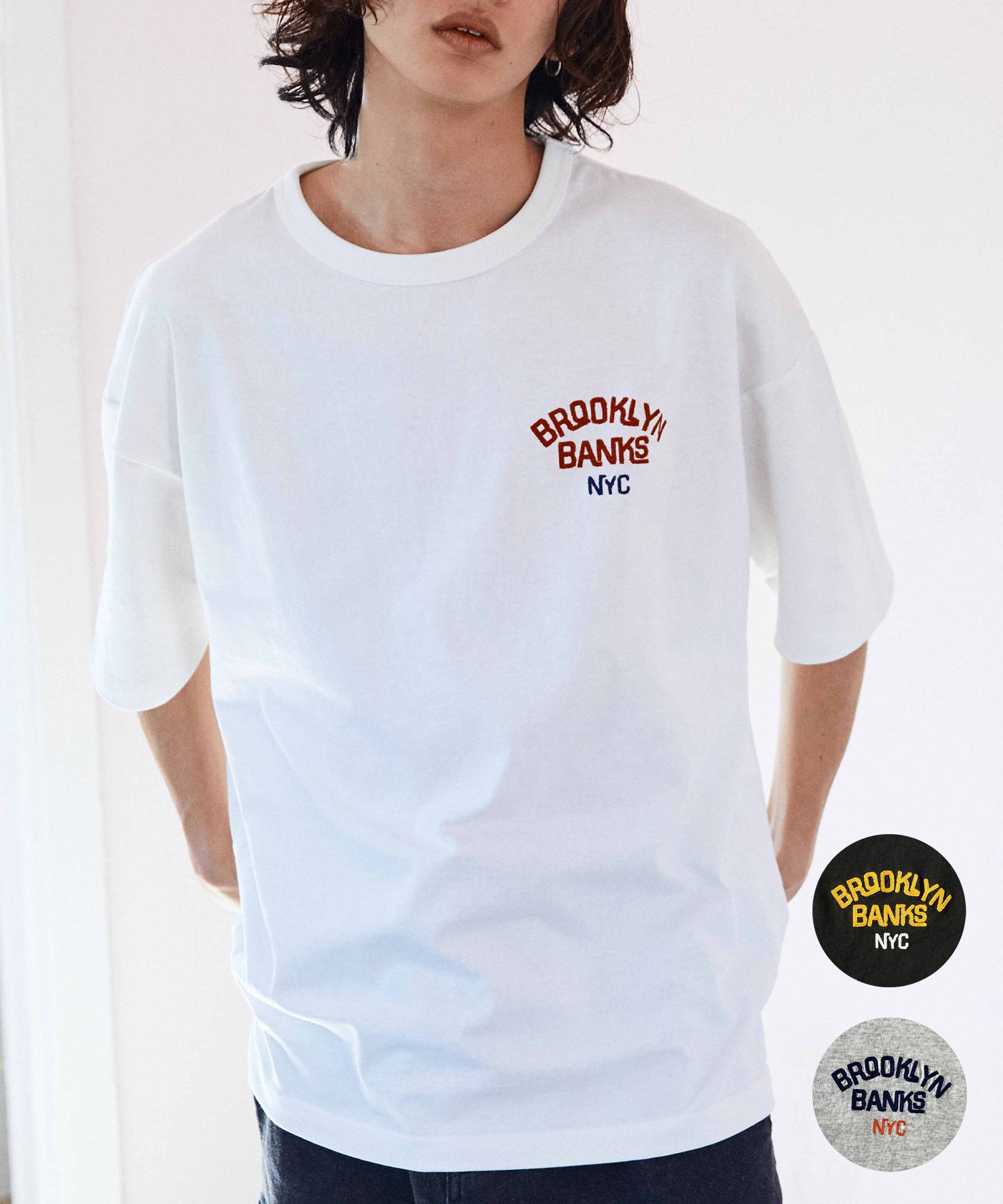 DEAR LAUREL ディアローレル メンズ 半袖 Tシャツ "Brooklyn Banks embroidery" ワンポイント 吸水速乾 D24S2103(BLK-M)