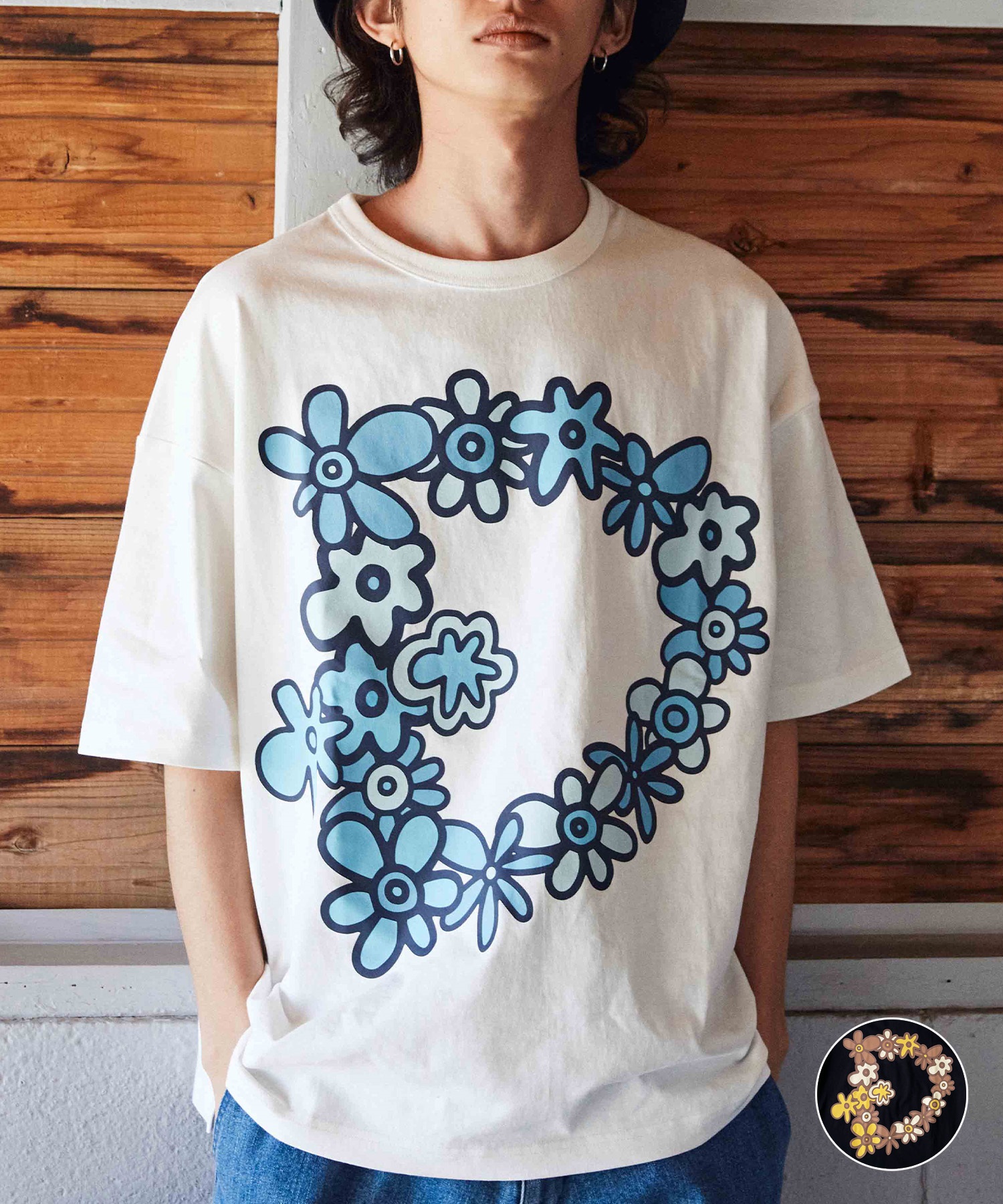 DEAR LAUREL ディアローレル メンズ 半袖 Tシャツ "Flower D" 花柄 プリント 吸水速乾 D24S2108(BLK-M)