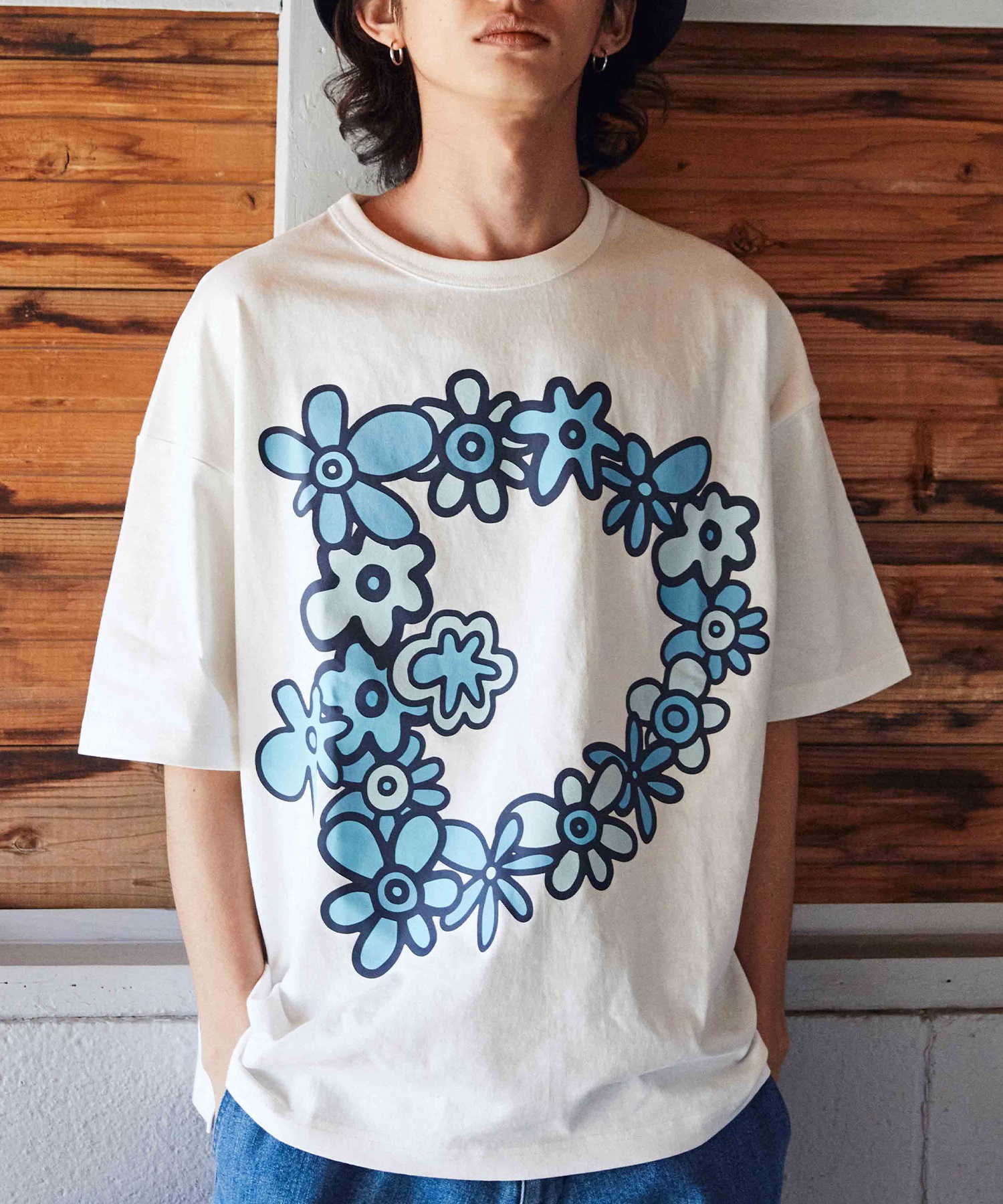 DEAR LAUREL ディアローレル メンズ 半袖 Tシャツ "Flower D" 花柄 プリント 吸水速乾 D24S2108(WHT-M)