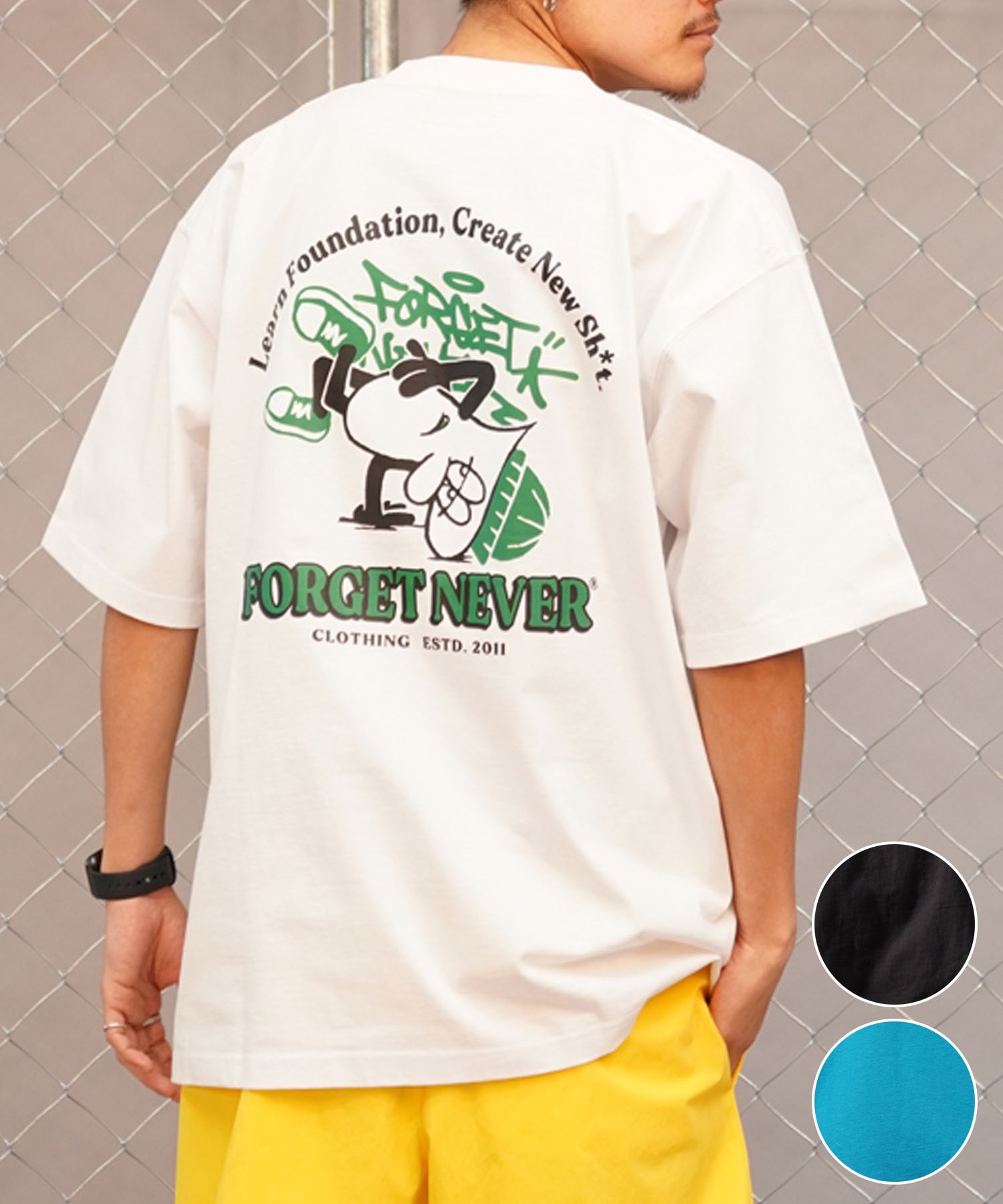 FORGET NEVER フォーゲットネバー メンズ 半袖Ｔシャツ バックプリント オーバーサイズ 242OO1ST200FN ムラサキスポーツ限定(WHT-M)