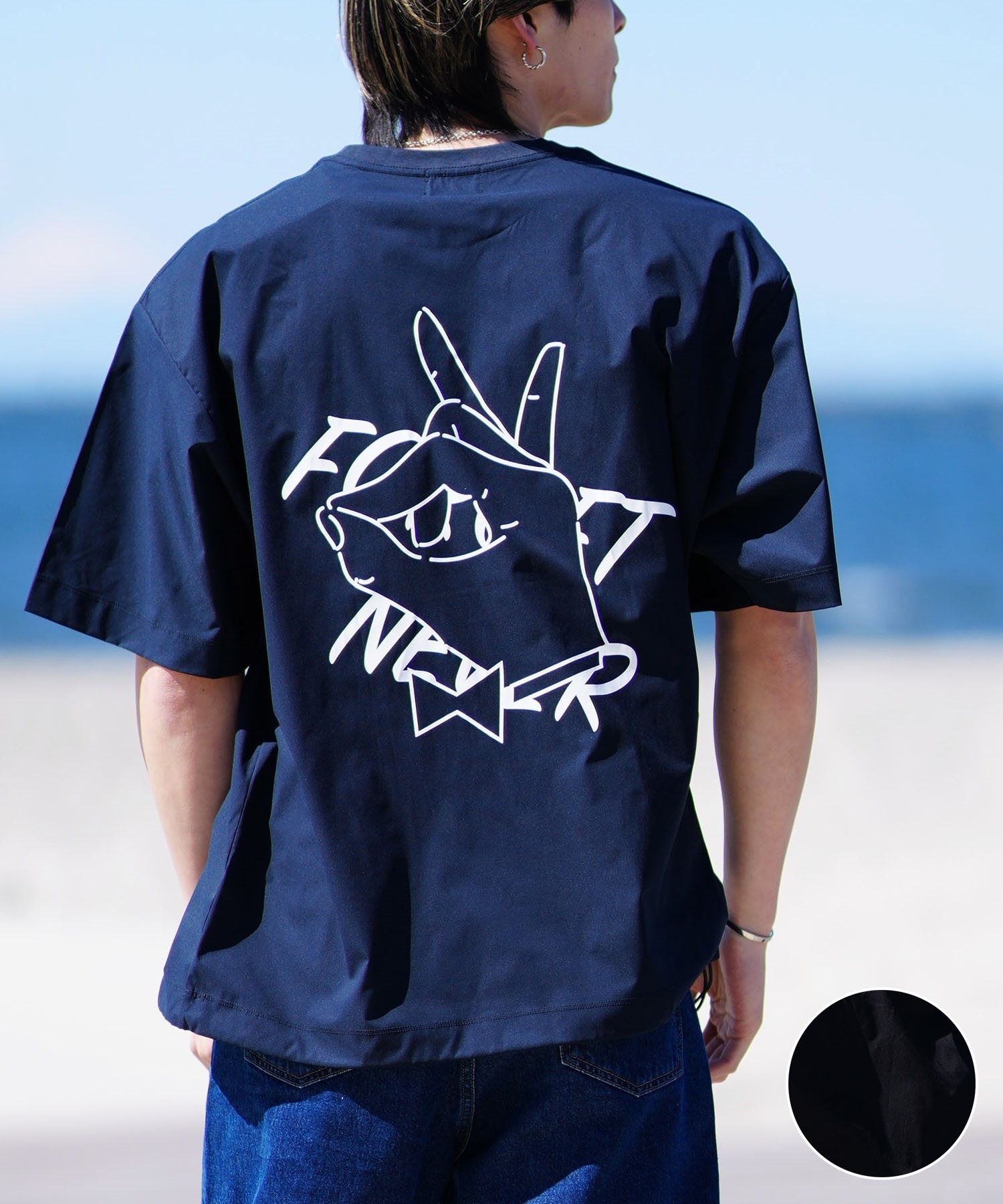 FORGET NEVER フォーゲットネバー メンズ 半袖Ｔシャツ バックプリント オーバーサイズ 242OO1ST245FN ムラサキスポーツ限定(NVY-M)