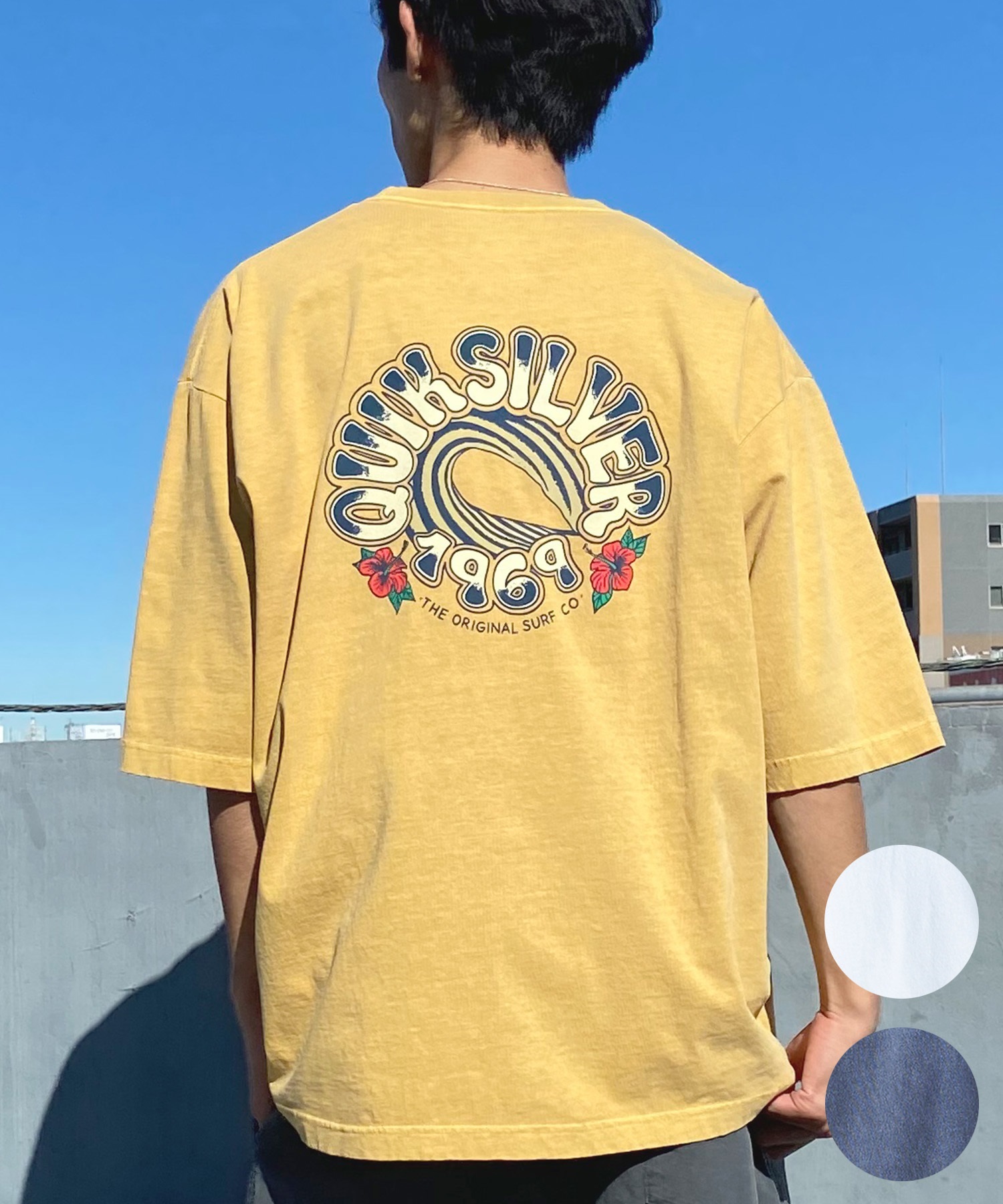 QUIKSILVER クイックシルバー メンズ Tシャツ 半袖 バックプリント クルーネック ルーズシルエット ピグメント加工 QST242005(NVY-M)