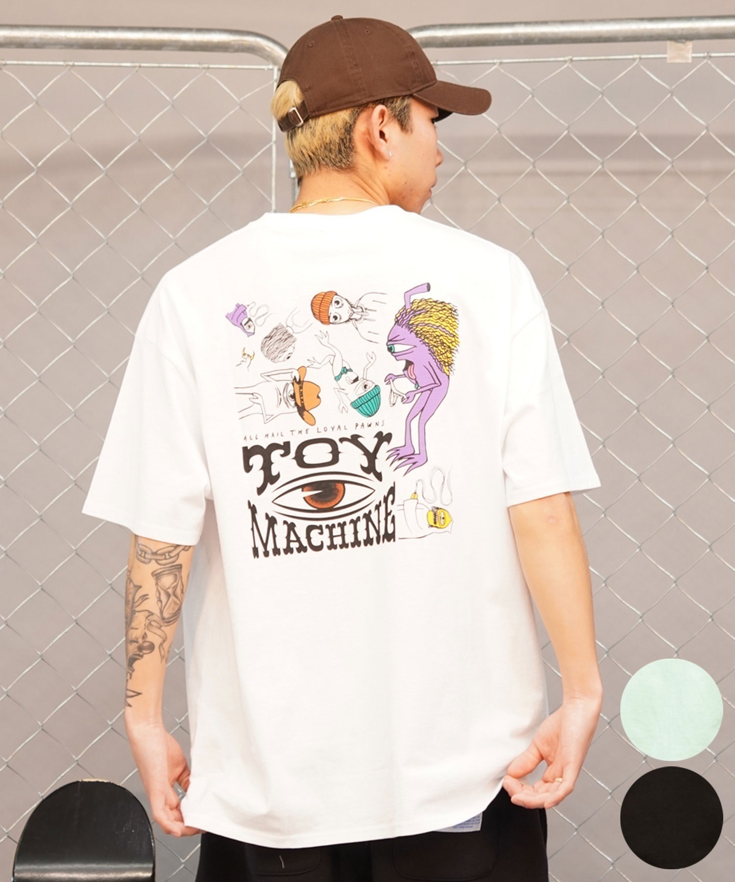 TOY MACHINE トイマシーン バックプリントTシャツ クルーネック半袖T メンズ MTMSEST5 ムラサキスポーツ限定(I.GRN-M)