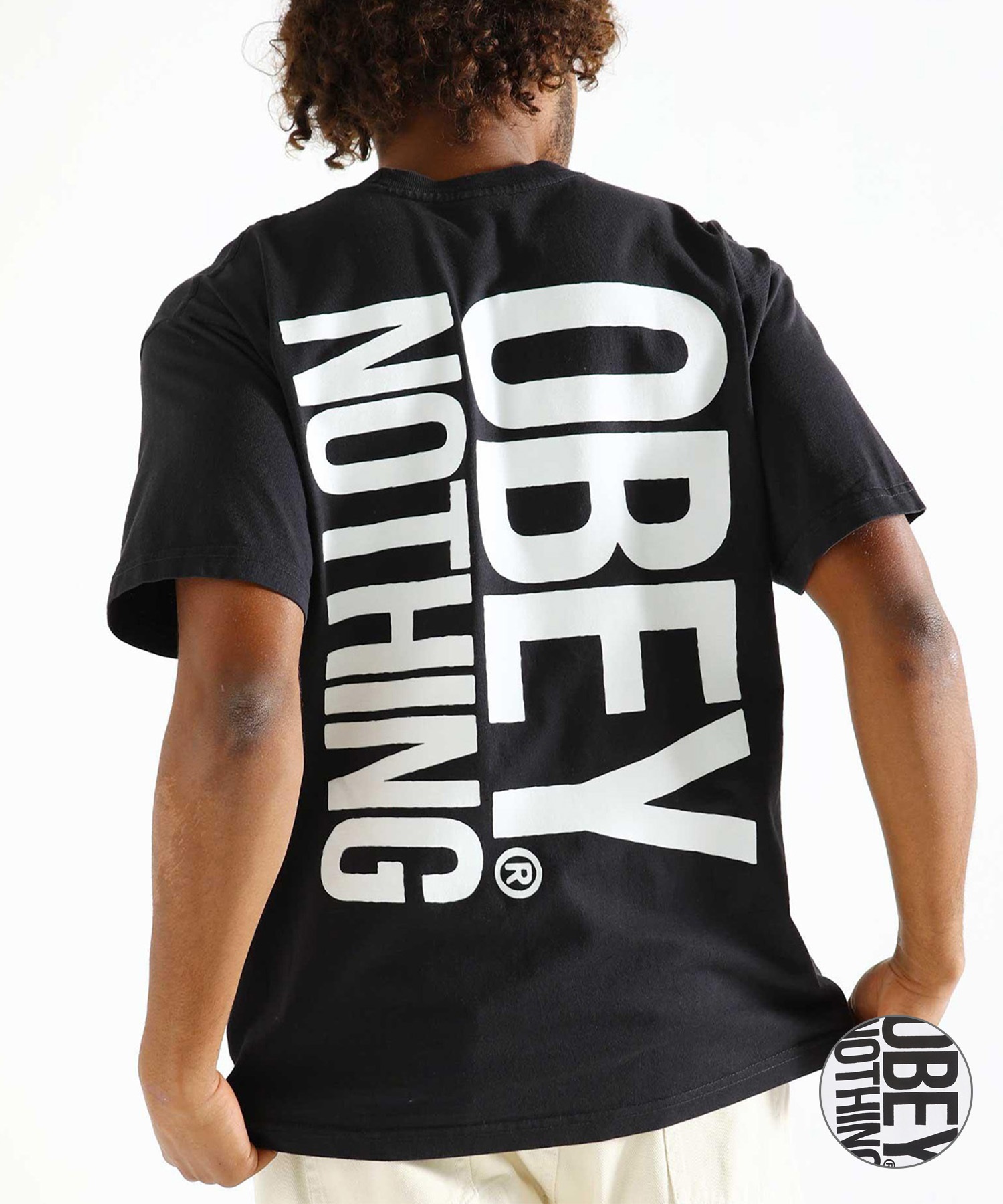 OBEY オベイ メンズ 半袖 Tシャツ バックプリント リラックスシルエット コットン OBEY NOTHING 166913719(VBLK-M)