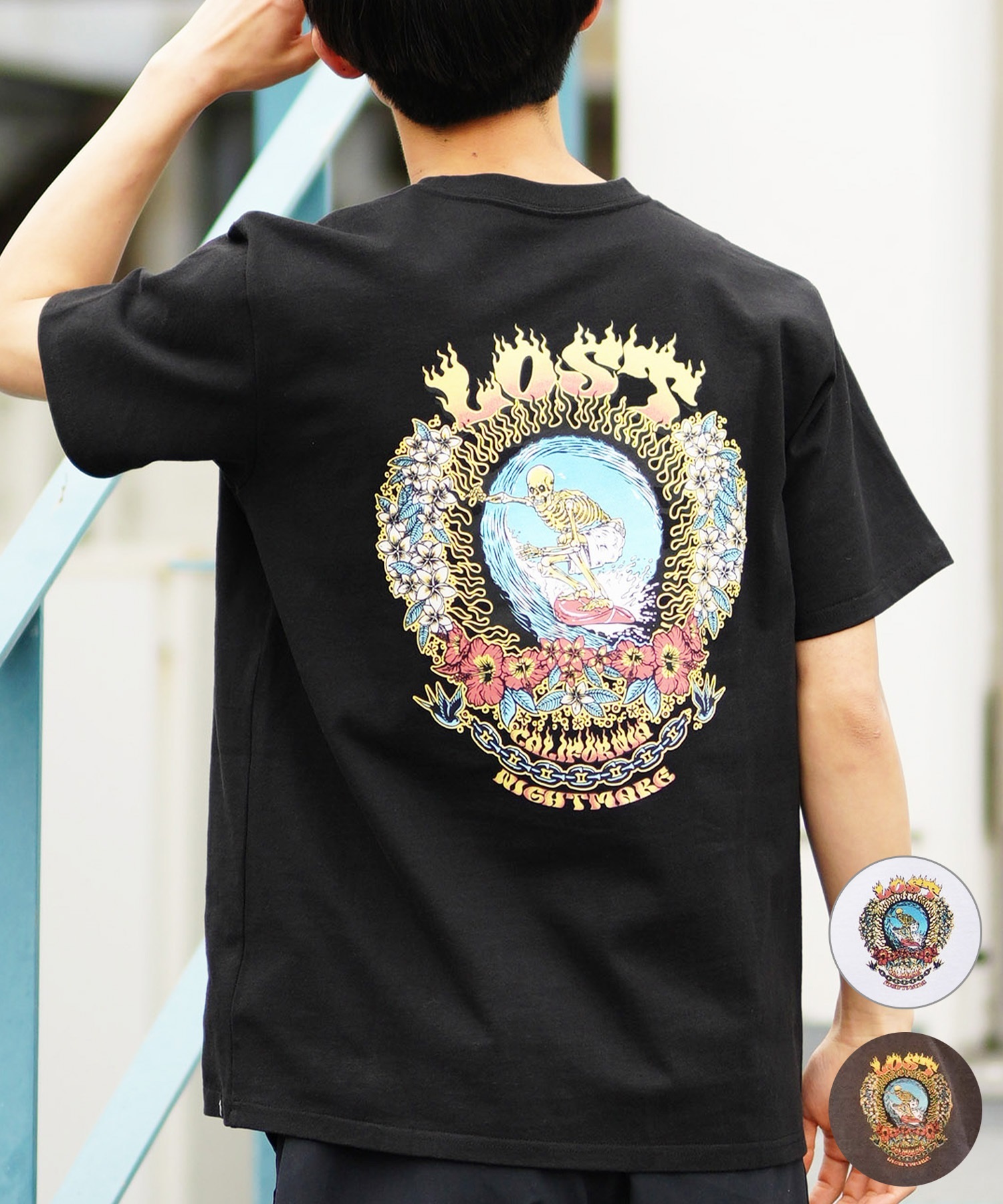 【ムラサキスポーツ限定】 LOST ロスト メンズ Tシャツ 半袖 バックプリント NIGHT MARE L24SS-E(WHT-M)