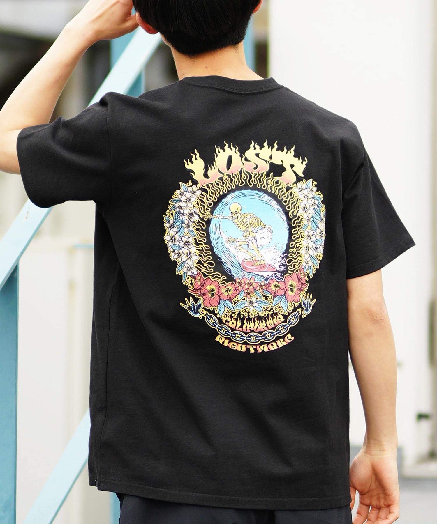 【ムラサキスポーツ限定】 LOST ロスト メンズ Tシャツ 半袖 バックプリント NIGHT MARE L24SS-E(BLK-M)