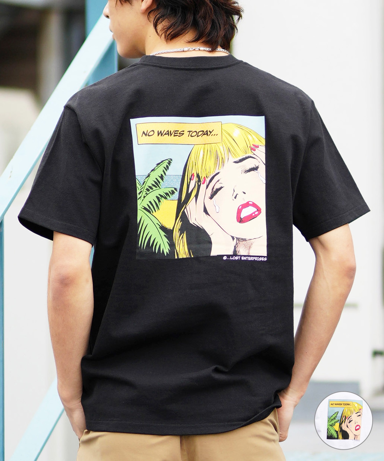 【ムラサキスポーツ限定】 LOST ロスト メンズ Tシャツ 半袖 バックプリント NO WAVES L24SS-H(BLK-M)