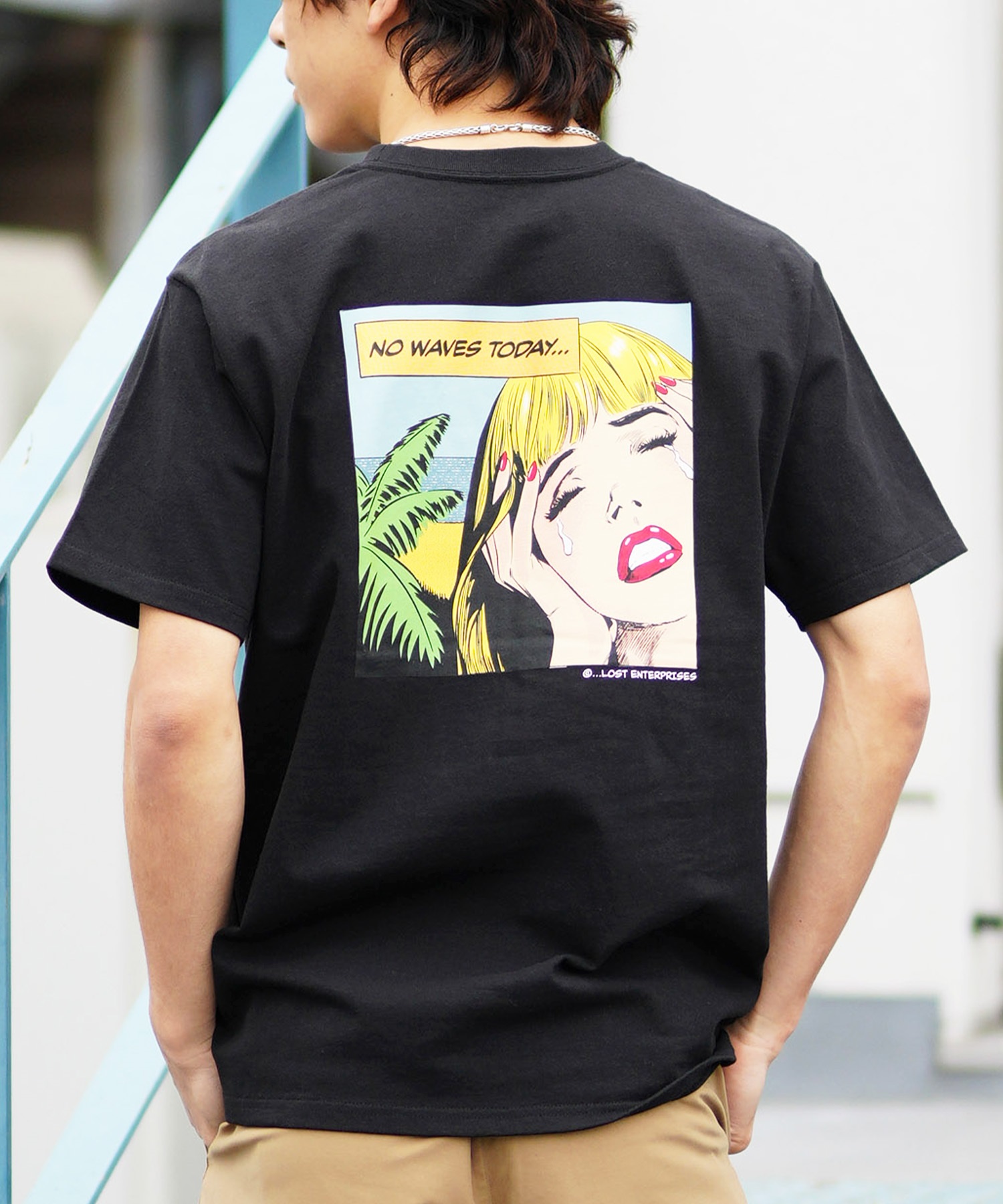 【ムラサキスポーツ限定】 LOST ロスト メンズ Tシャツ 半袖 バックプリント NO WAVES L24SS-H(BLK-M)