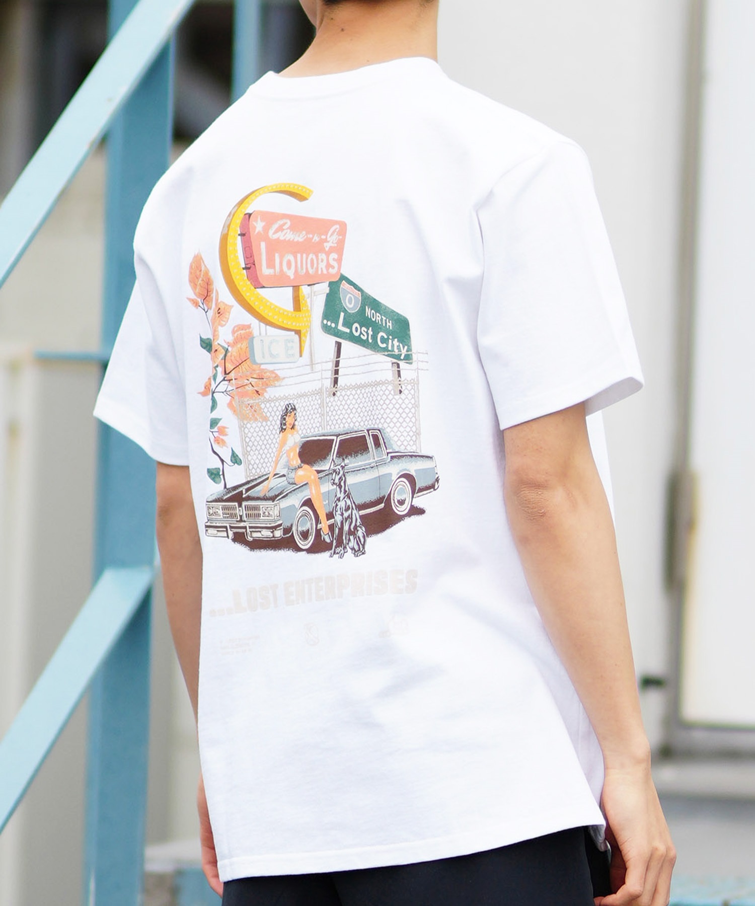 【ムラサキスポーツ限定】 LOST ロスト メンズ Tシャツ 半袖 バックプリント LOST CITY L24SS-J(WHT-M)