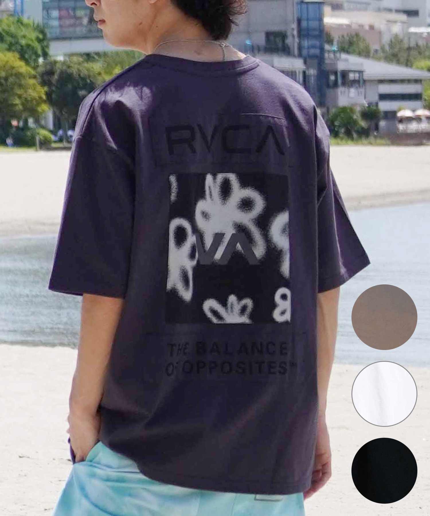 RVCA ルーカ メンズ Tシャツ 半袖 バックプリント オーバーサイズ BE04A-P21 ムラサキスポーツ限定(WHT-S)