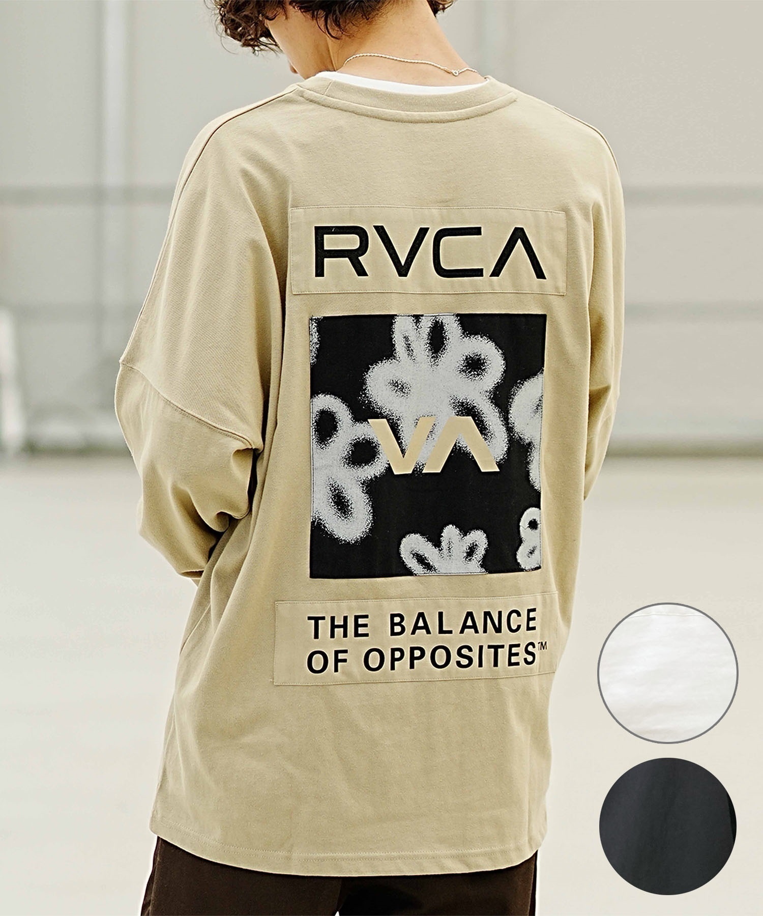 【クーポン対象】RVCA/ルーカ メンズ スクエアロゴT オーバーサイズ クルーネック長袖Tシャツ BD042-065(BLK-S)