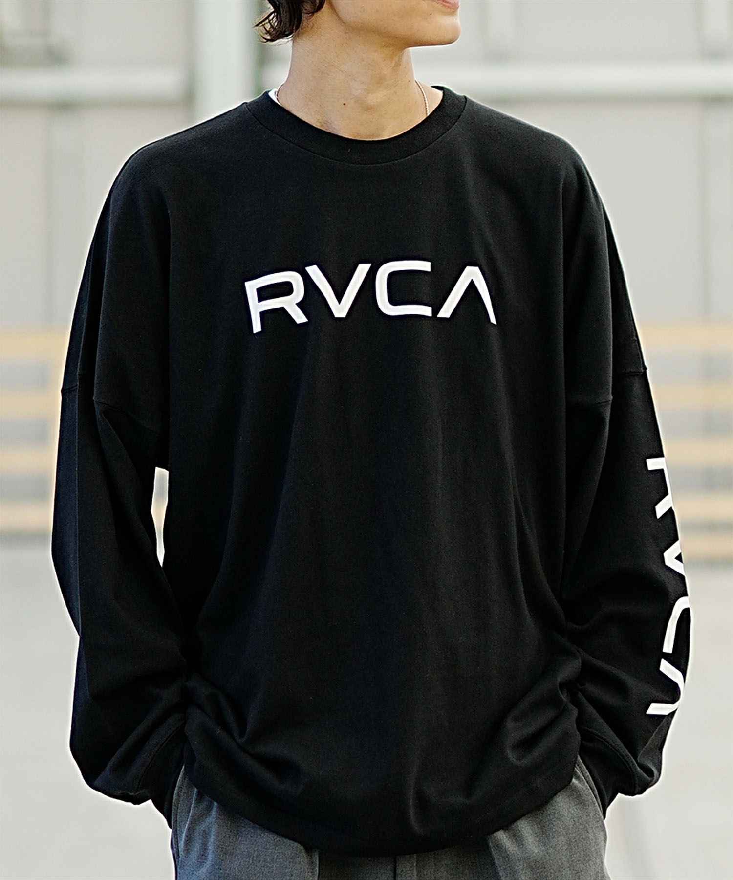 RVCA/ルーカ ロゴロンT オーバーサイズ ドロップショルダー BD042-064(BLK-S)