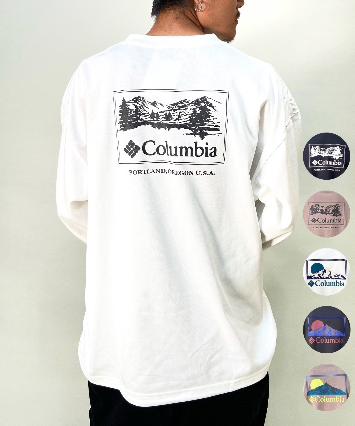 【ムラサキスポーツ別注】columbia/コロンビア サンライズエッジグラフィックロングスリーブティ ルーズシルエット バックプリント PM4853(126-S)