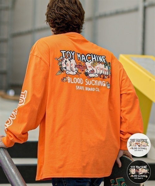【ムラサキスポーツ限定】TOY MACHINE/トイマシーン 長袖 Tシャツ ロンT ビッグシルエット バックプリント MTMFDLT2(ORG-M)
