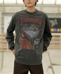 THRASHER/スラッシャー ロンT/長袖 フロントカスレプリント ビックシルエット ヴィンテージライク ピグメント染LSTシャツ 23MS-PLS2 ムラサキスポーツ別注