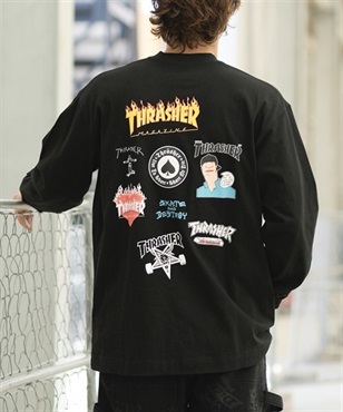 【マトメガイ対象】THRASHER/スラッシャー LSTシャツ ランダムロゴバックプリント ビックシルエット フロント刺しゅうロゴ 23MS-LS1 ムラサキスポーツ別注