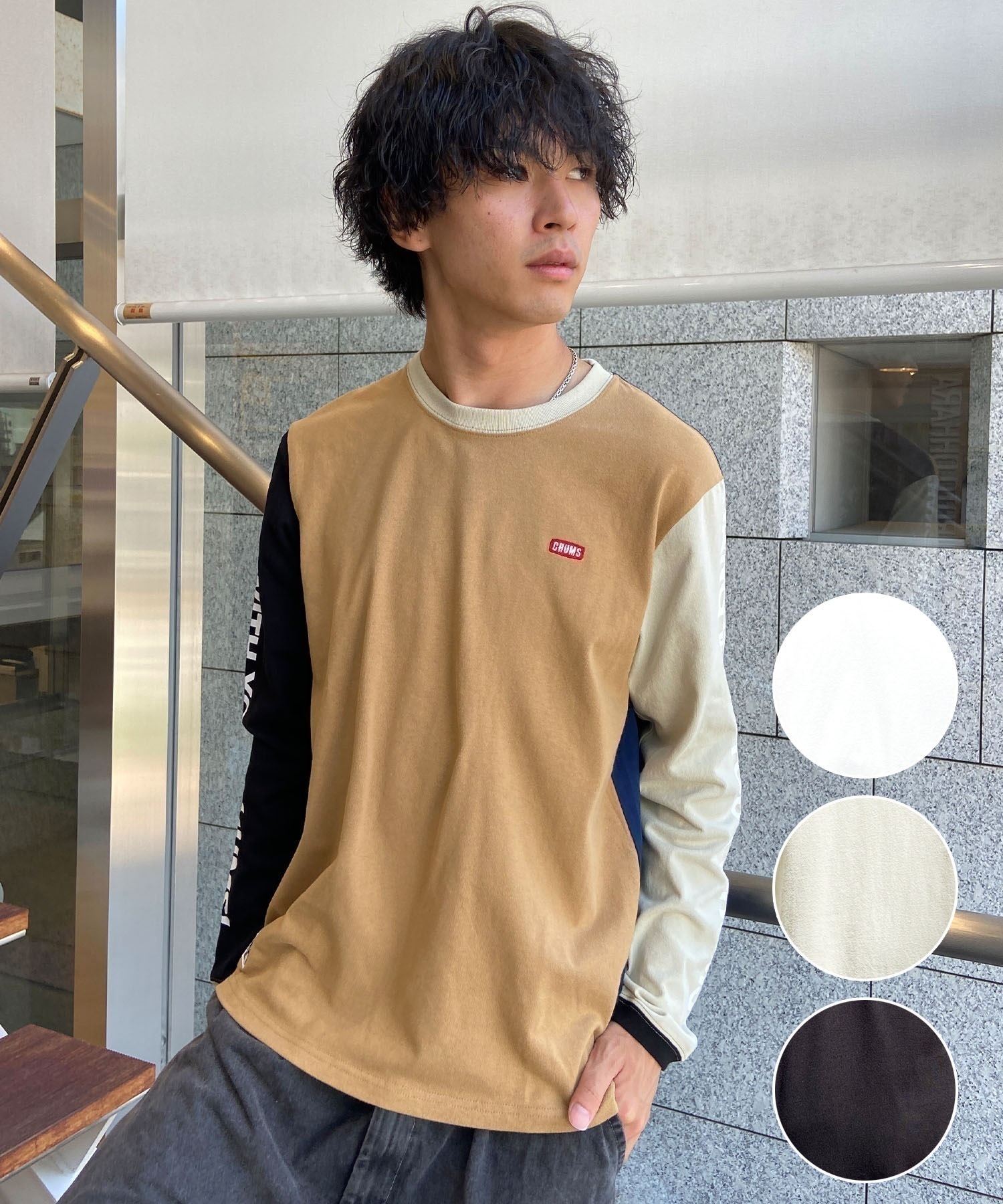 CHUMS/チャムス ロンT 刺繍ロゴ スリーブプリント ヘビーウェイト 