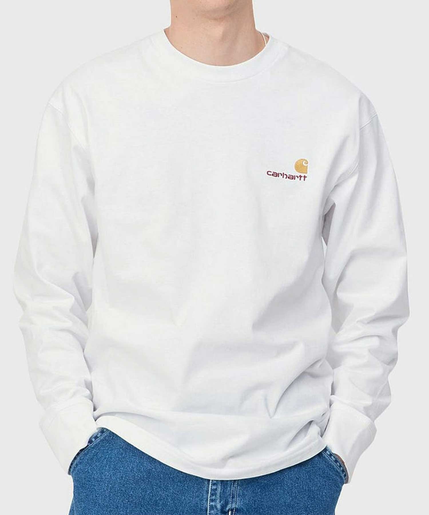 Carhartt WIP/カーハートダブリューアイピー メンズ 長袖 Tシャツ ルーズシルエット ロゴ刺繍 I029955(WHITE-S)
