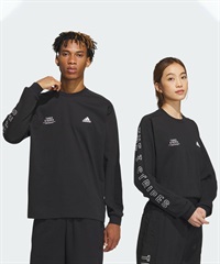 adidas アディダス メンズ レディース 長袖 Tシャツ ロンＴ スリーブプリント クルーネック オーバーサイズ JSY26(BK/WT-M)