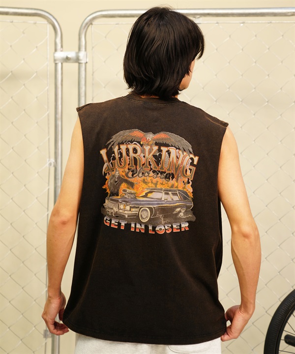 【 ムラサキスポーツ限定】LURKING CLASS ラーキングクラス メンズ タンクトップ ノースリーブTシャツ バックプリント 古着風 ダメージ加工 ST24STM21