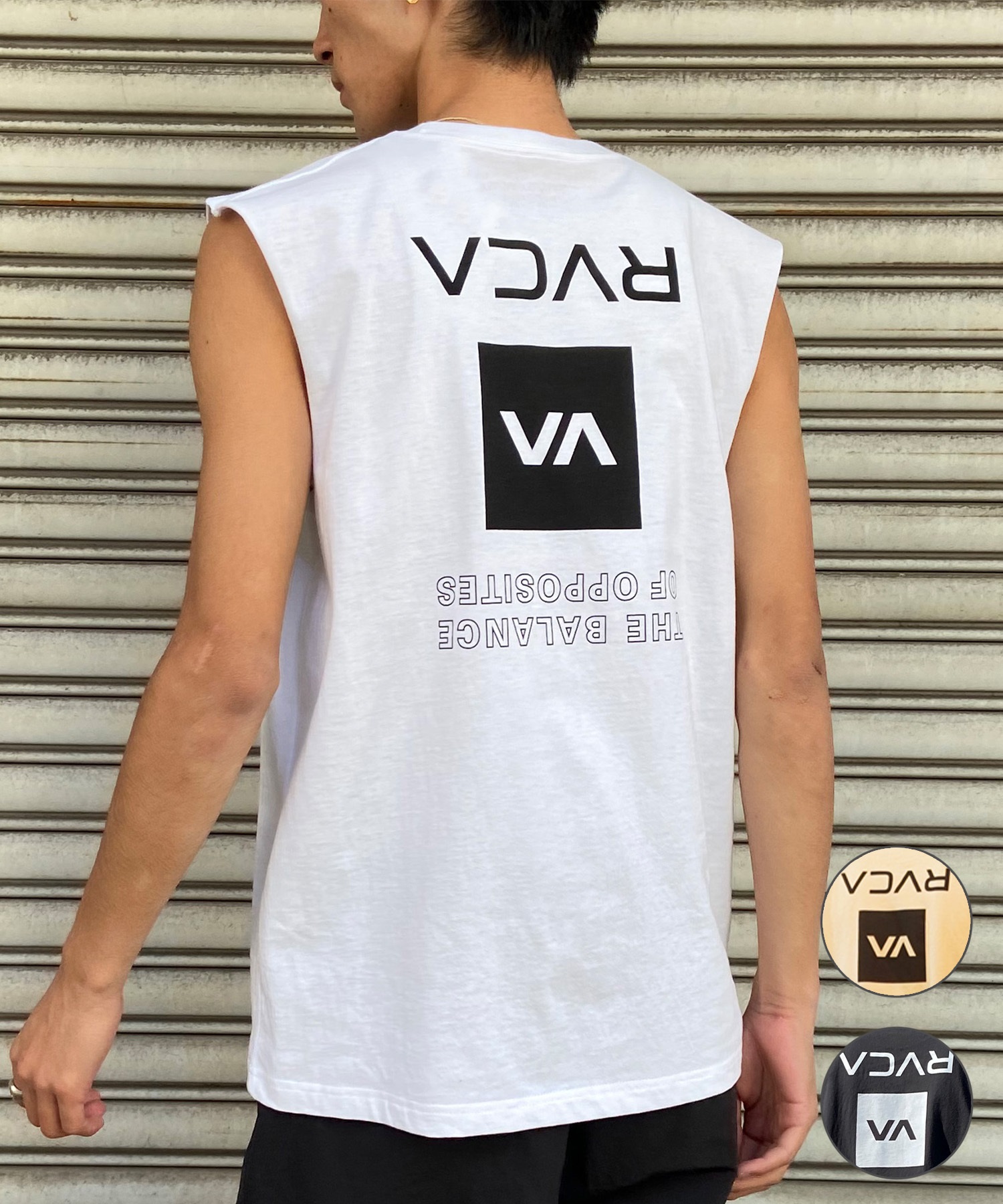 【クーポン対象】RVCA ルーカ メンズ タンクトップ マッスルタンク カットオフスリーブ ボックスロゴ ノースリーブTシャツ BE041-352(BLK-S)