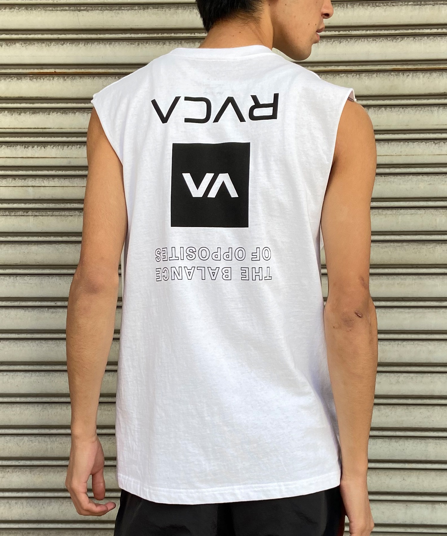 RVCA ルーカ メンズ タンクトップ マッスルタンク カットオフスリーブ ボックスロゴ ノースリーブTシャツ BE041-352(WHT-S)