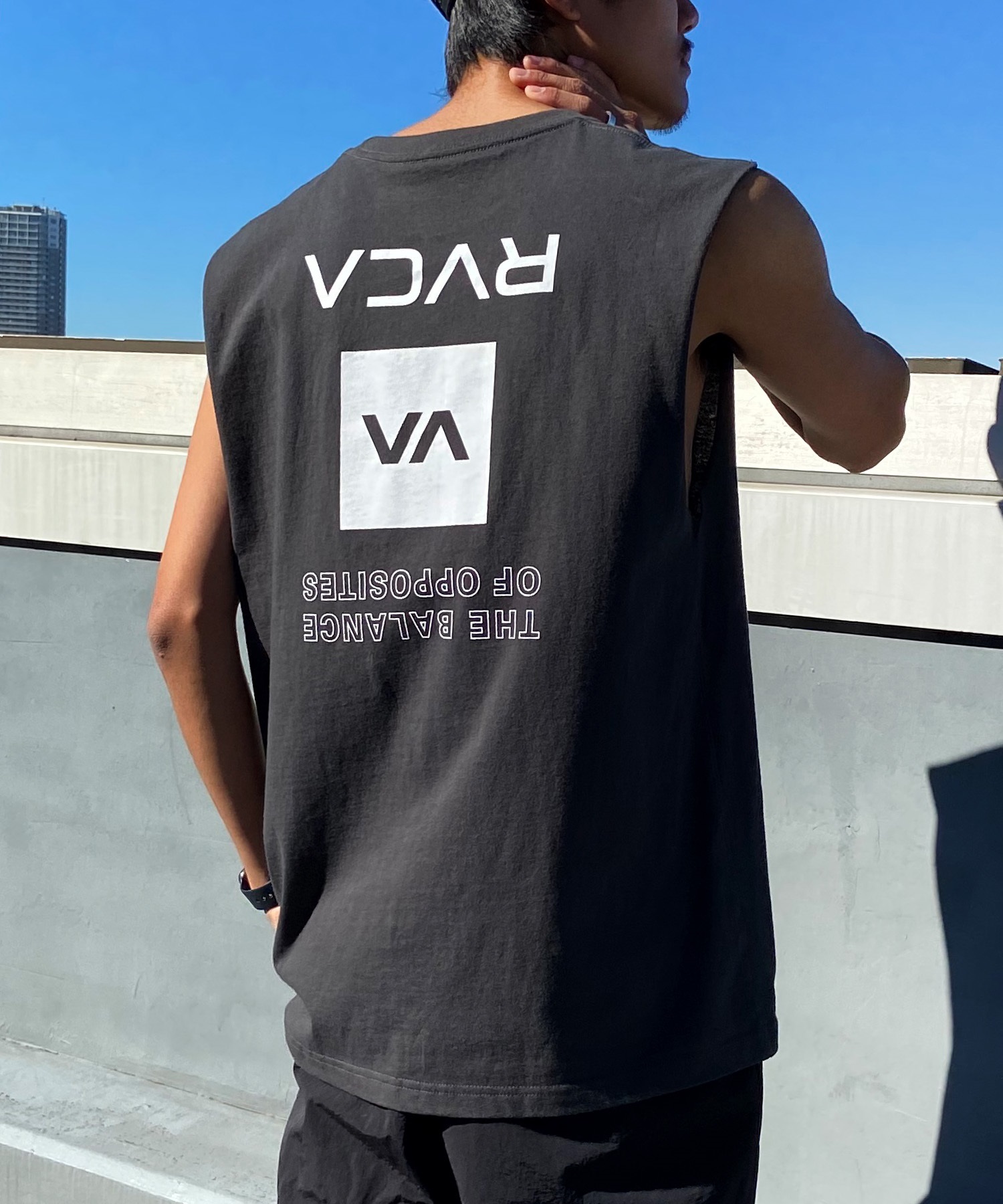 【クーポン対象】RVCA ルーカ メンズ タンクトップ マッスルタンク カットオフスリーブ ボックスロゴ ノースリーブTシャツ BE041-352(BLK-S)